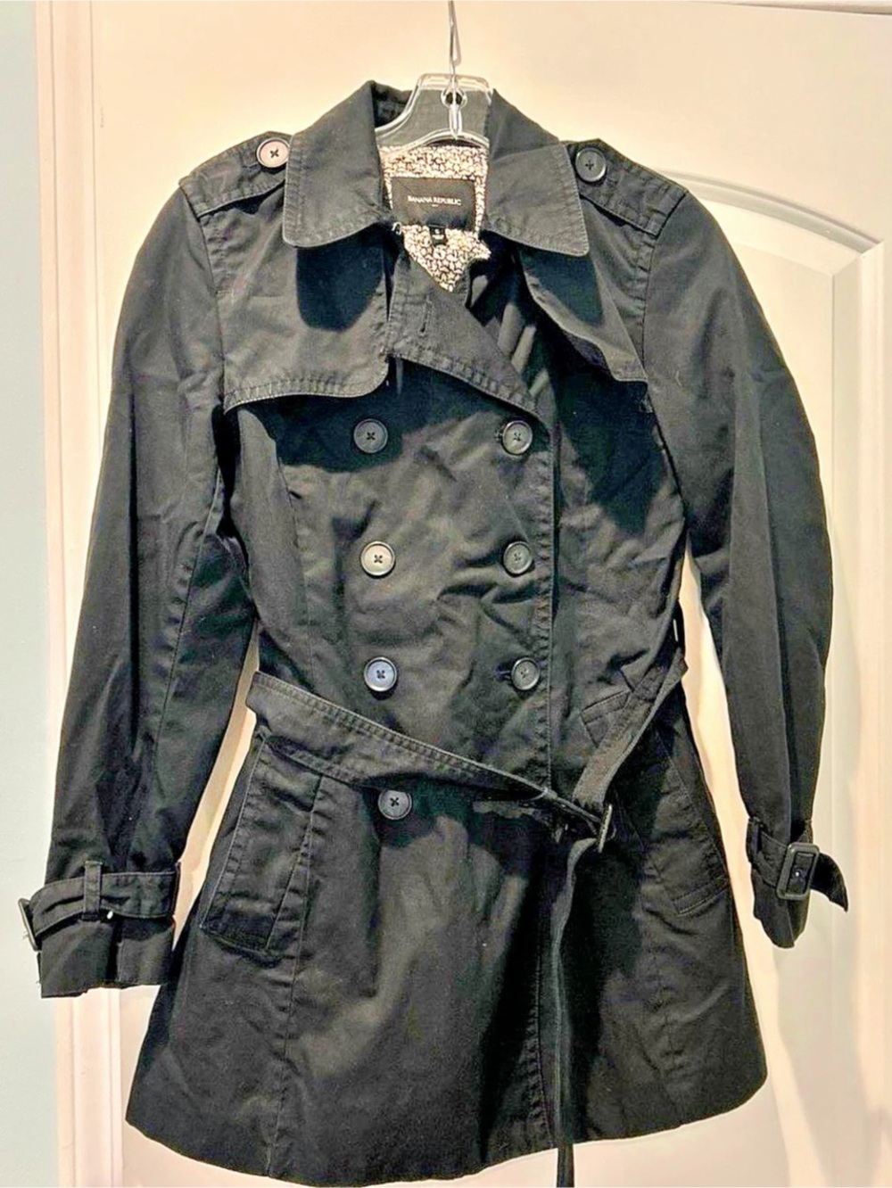 Banana Republic Black Trench Coat Size Small Like New